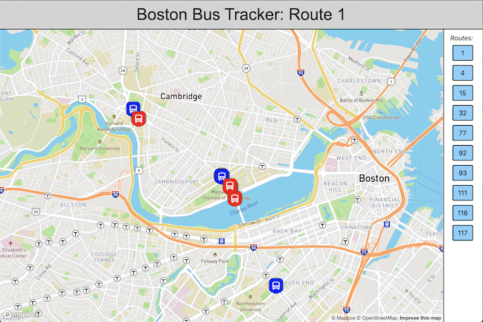 Screenshot of real-time bus tracker